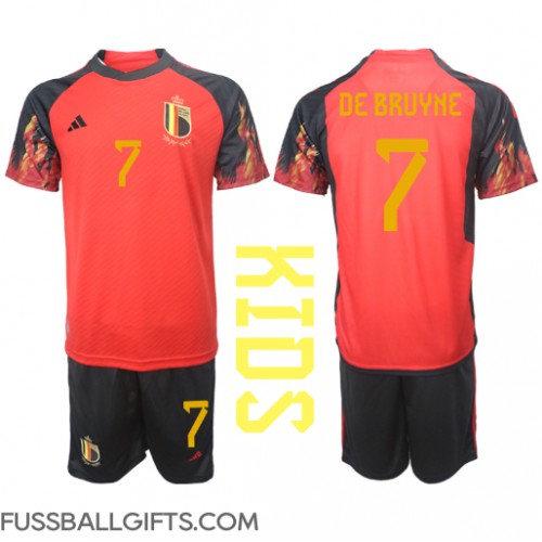 Belgien Kevin De Bruyne #7 Fußballbekleidung Heimtrikot Kinder WM 2022 Kurzarm (+ kurze hosen)